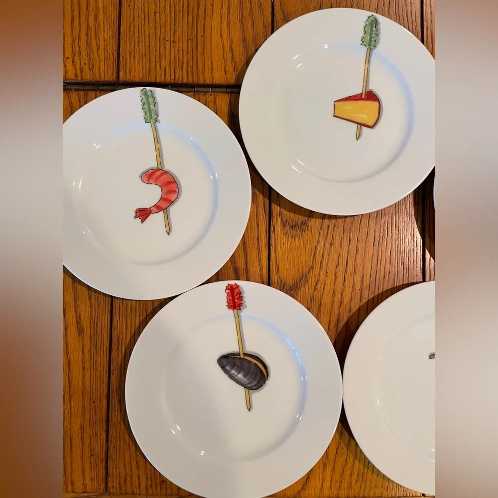 EUC Crate & Barrel Appetizer plates by Nancy Green, set of 5, ceramic/porcelain